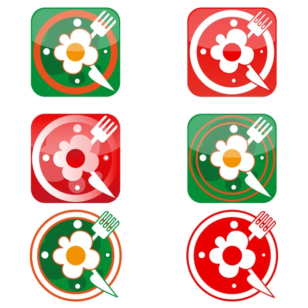 Ícones em forma de relógio com ovos mexidos, faca e garfo — Vetor de Stock