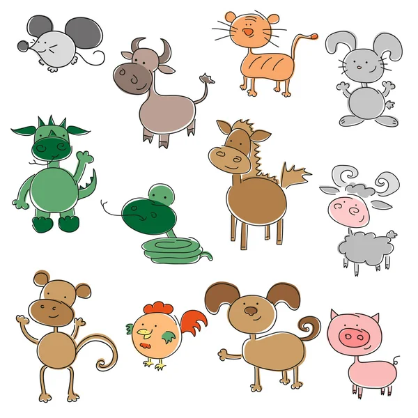 Animales divertidos de colores — Vector de stock