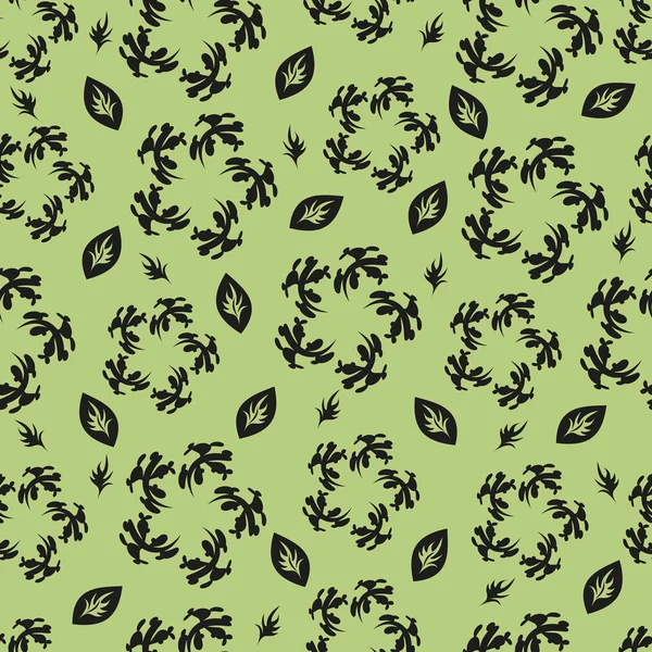 无缝绿色背景的黑色的花 — 图库矢量图片