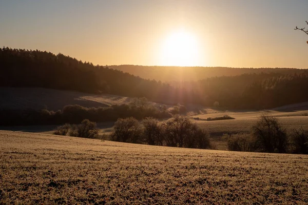 Paisagem Pôr Sol Inverno Sem Neve — Fotografia de Stock