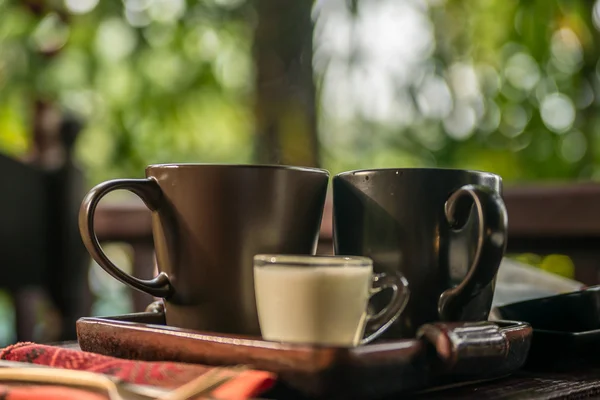 Kopp te med mjölk outfoors — Stockfoto