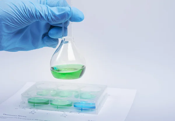 Biochemical research laboratoty, using 6-well plates — Stock Photo, Image