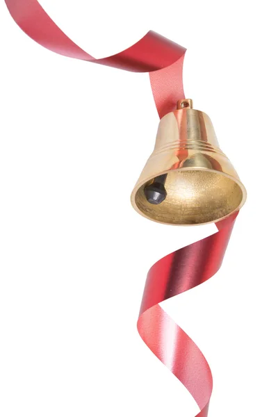 Campana de Navidad con cinta roja aislada sobre fondo blanco — Foto de Stock