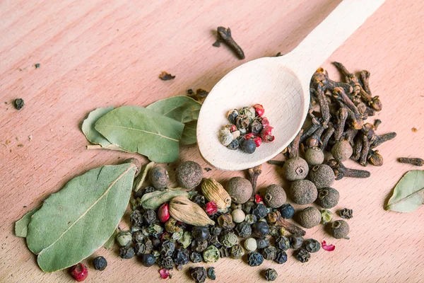 Wood spoon with mixed spices — Stock Photo, Image