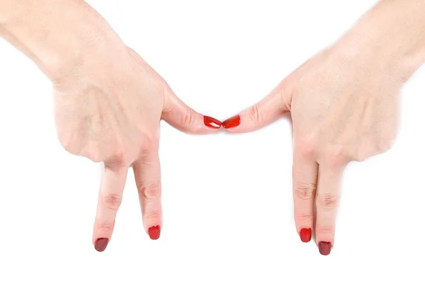 Woman  hands on the isolated background, gestures — Stock Photo, Image