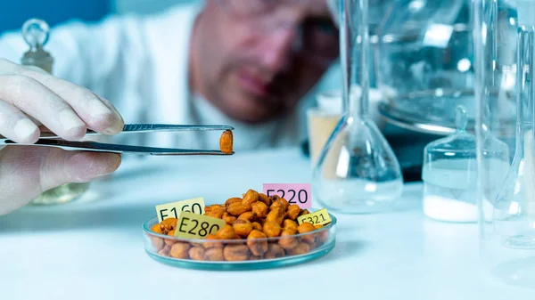 Mão Assistente Laboratório Segura Uma Semente Milho Pinças Sementes Milho — Fotografia de Stock