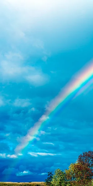 Rainbow Rain Background Cloudy Sky Vertical Format — Stockfoto