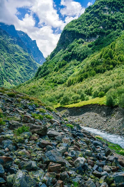 Une Rivière Qui Coule Glacier Dans Une Gorge Montagne Rivière — Photo