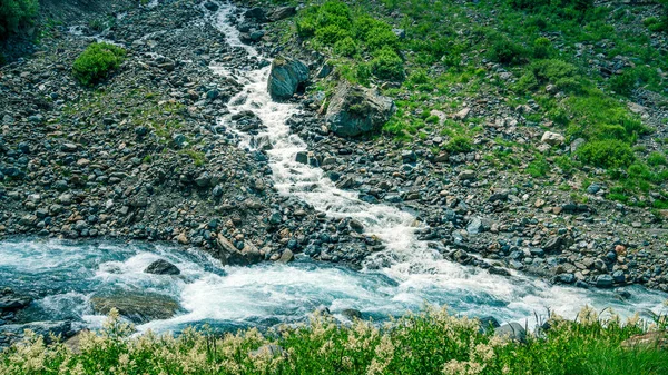River Flowing Out Glacier Mountain Gorge Mountain River Caucasus Picturesque — Stockfoto