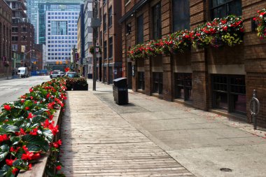 Eski tuğla binaları renkli çiçeklerle süslemek, Toronto, Kanada