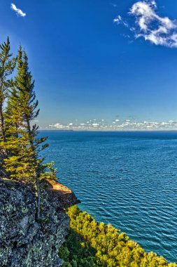 Ormanlar ve ağaçlar, Superior Gölü 'nün yanındaki dik yamaçları süsler - SG PP, Thunder Bay, Ontario, Kanada