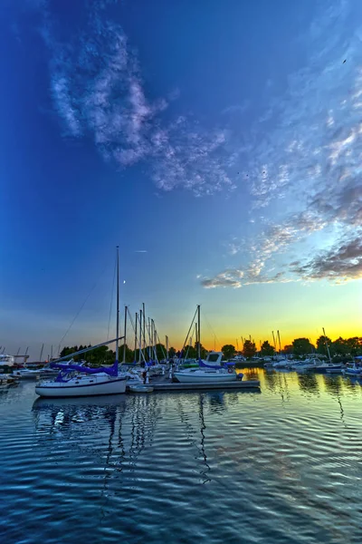 Paisaje Del Atardecer Lago Thunder Bay Marina Ontario Canadá — Foto de Stock