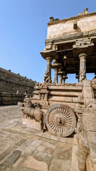 Beautifully Carved Chariot Wheel Stone 6Th Century Dharasuram Tamil Nadu — Stock Photo, Image