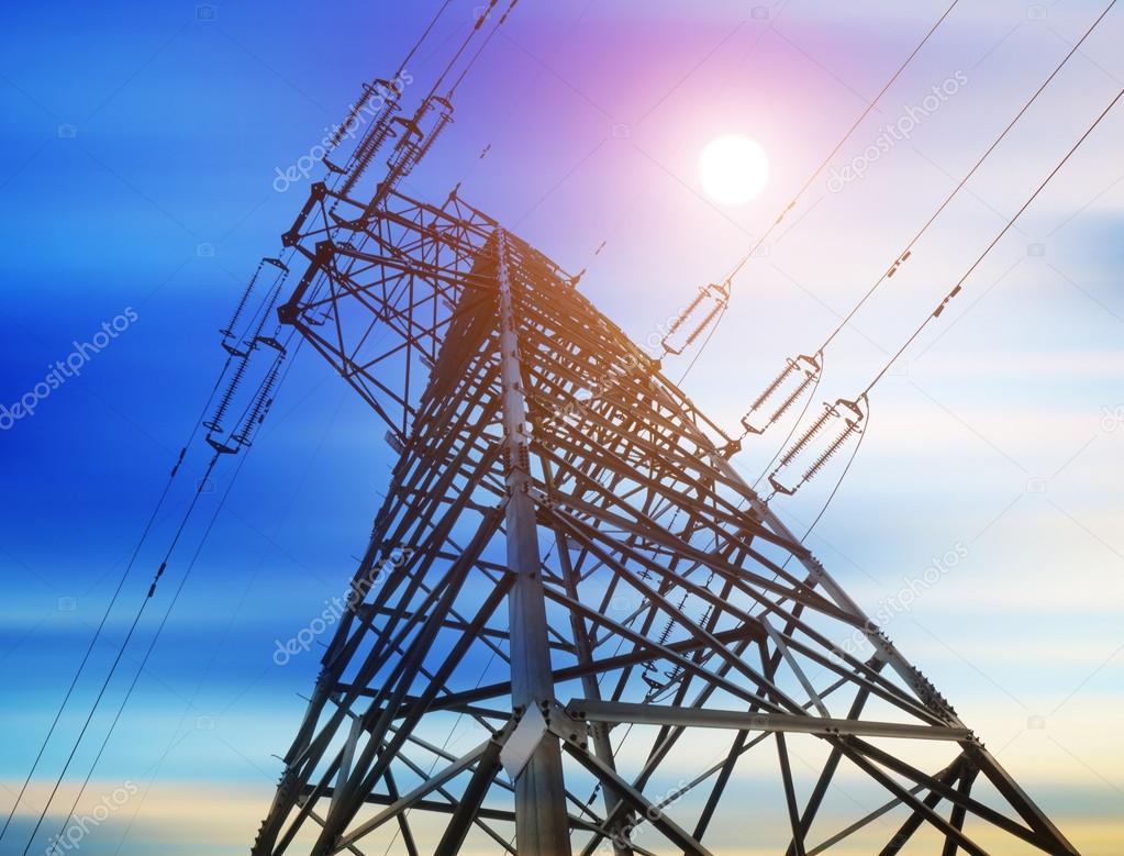High-voltage tower sky background