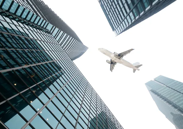 The airplane with the city — Stock Photo, Image