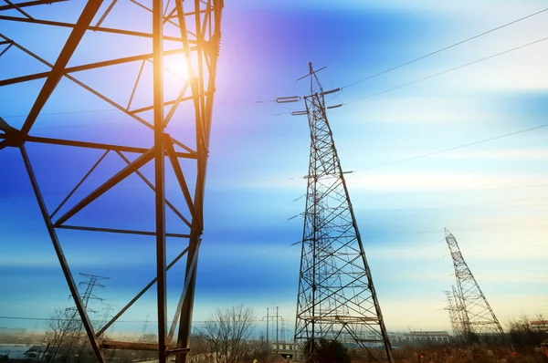 High-voltage tower sky background — Stock Photo, Image