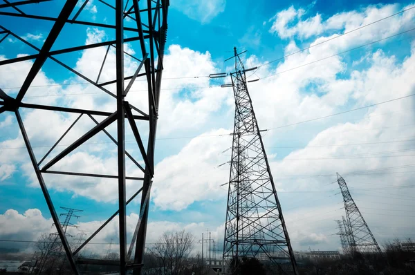 High-voltage tower sky background — Stock Photo, Image