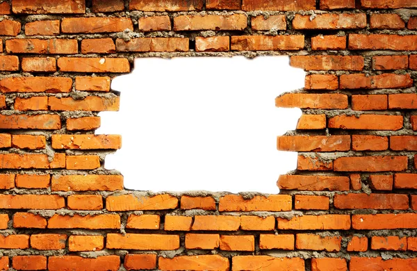 White hole in old wall, brick frame — Stock Photo, Image