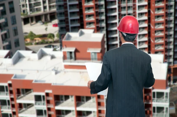 Architect looking comparing housing project — Stock Photo, Image