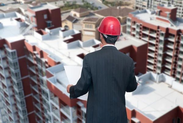 Architect looking comparing housing project — Stock Photo, Image