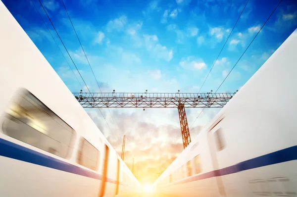 Two modern high speed train with motion blur — Stock Photo, Image