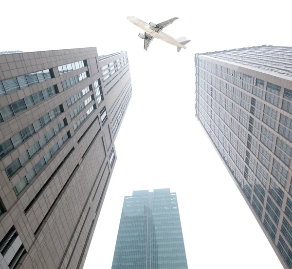 The airplane with the city — Stock Photo, Image