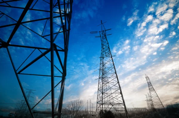 High-voltage tower sky background — Stock Photo, Image