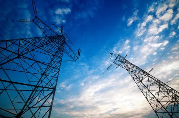 High-voltage tower sky background — Stock Photo, Image