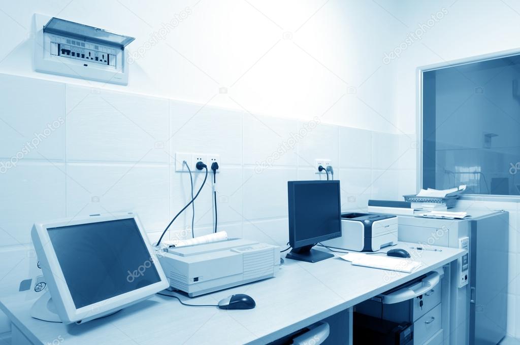 Clean Room With Table And Boxes For Equipment Stock Photo