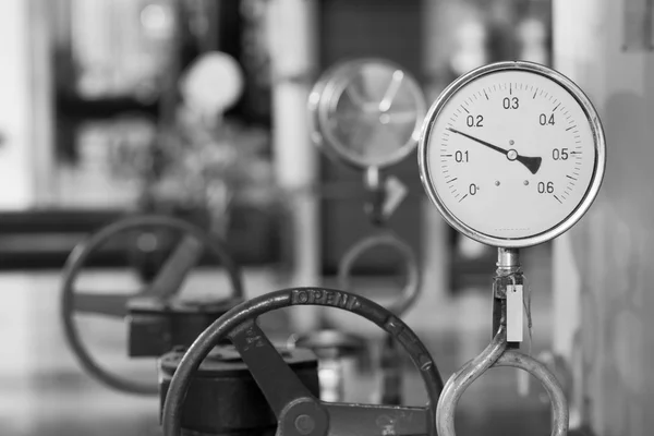 Industrial thermometer in boiler room — Stock Photo, Image