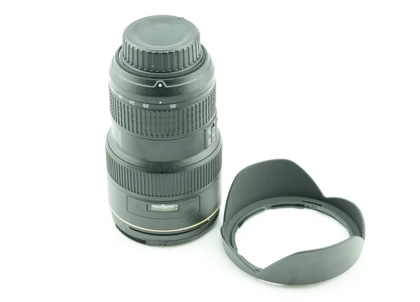 Obiettivo della fotocamera nera isolato su sfondo bianco — Foto Stock