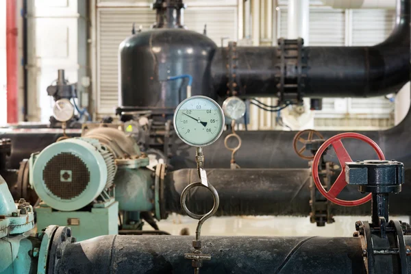 Industrial thermometer in boiler room — Stock Photo, Image