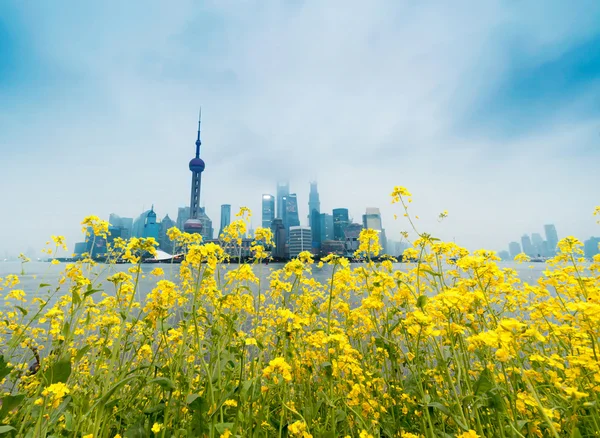 Čína Šanghaj bund, panorama finanční čtvrti lujiazui. — Stock fotografie