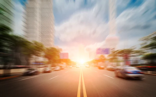 Road in city with sunset — Stock Photo, Image