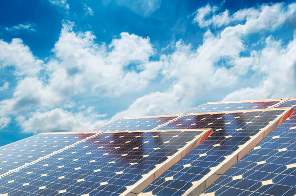 Solar panels with blue sky