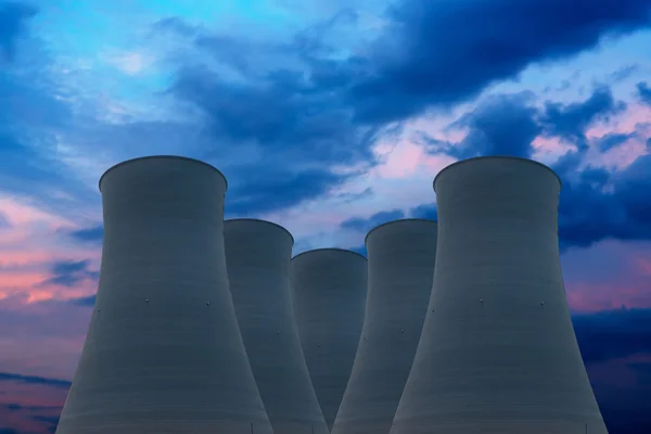 Tops of cooling towers of atomic power plant — Stock Photo, Image