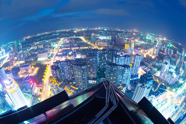 Рыбий глаз объектива вид горизонты города