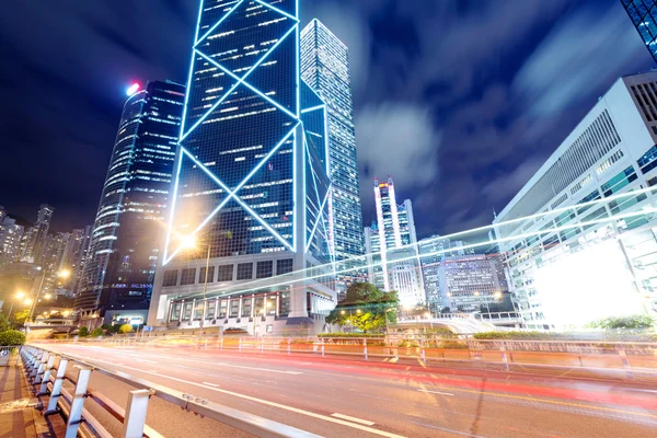 Hong Kong vista nocturna con luz del coche —  Fotos de Stock