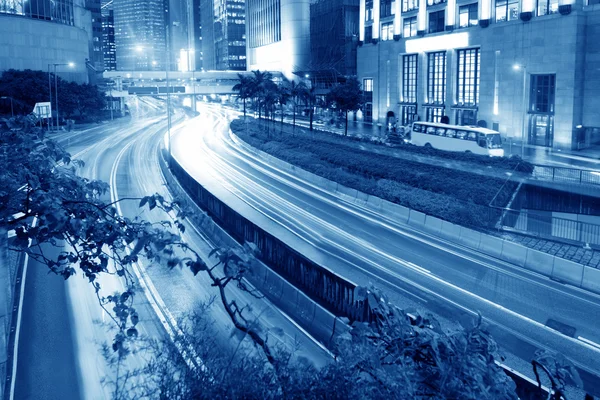 Hong Kong night view with car light — Stock Photo, Image