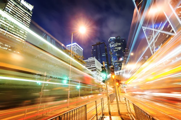 Hong Kong night view with car light — Stock Photo, Image