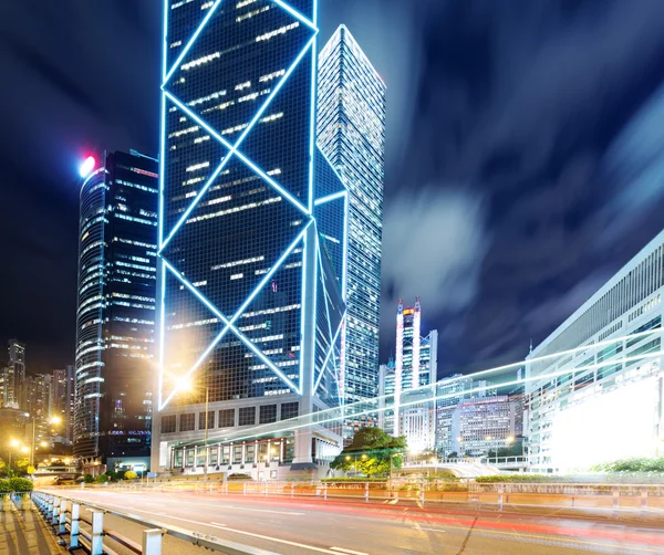 Hong Kong night view with car light — Stock Photo, Image
