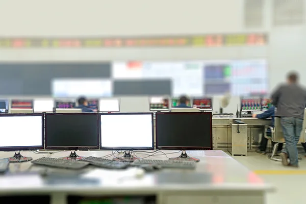 Modern plant control room and computer monitors — Stock Photo, Image