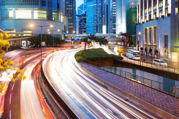 Hong kong Nachtansicht mit Autolicht — Stockfoto