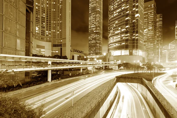 Hong Kong vista nocturna con luz del coche —  Fotos de Stock