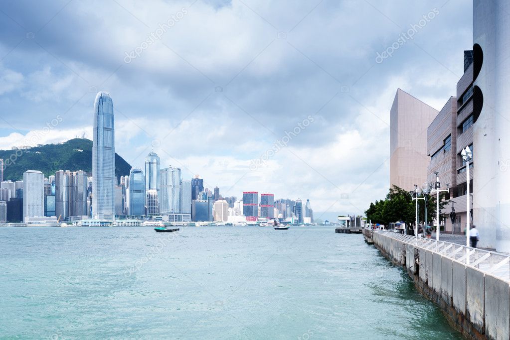 Hong Kong view of Victoria Harbor, Hong Kong Island business dis