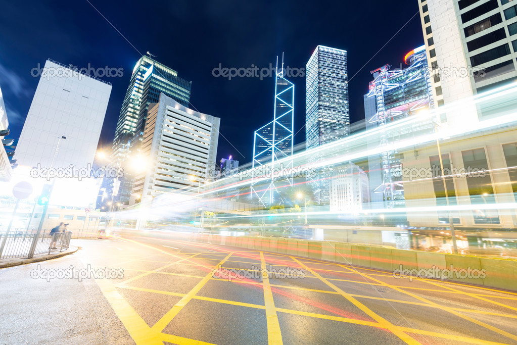 Hong Kong night view with car light