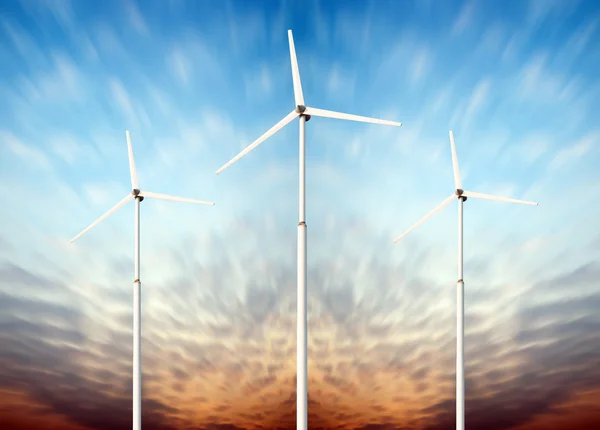 Green renewable energy concept - wind generator turbines in sky — Stock Photo, Image
