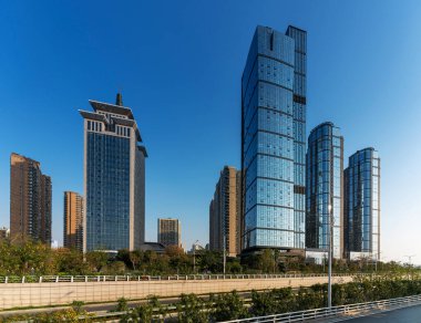 Shanghai Lujiazui, Çin 'de sokak manzarası..