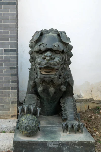 Sculpture Lion Pierre Symbole Protection Puissance Asie Orientale Particulier Chine — Photo