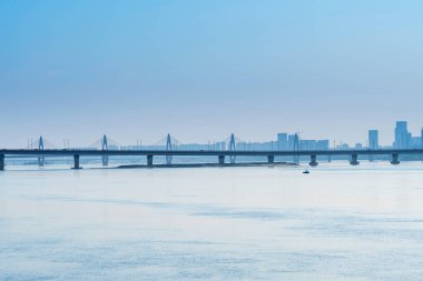 Yangtze Nehri Köprüsü ve Çin 'deki güzel manzarası.